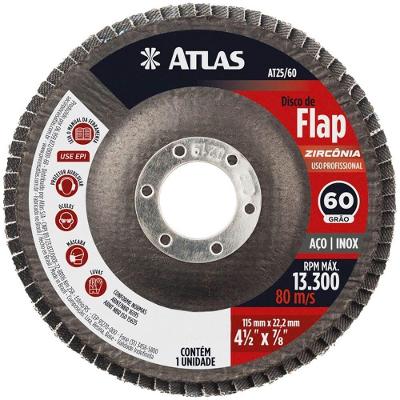 Disco Abrasivo Flap Com 115mm Grão 60 De Zircônia - At25-60 - Pinceis Atlas