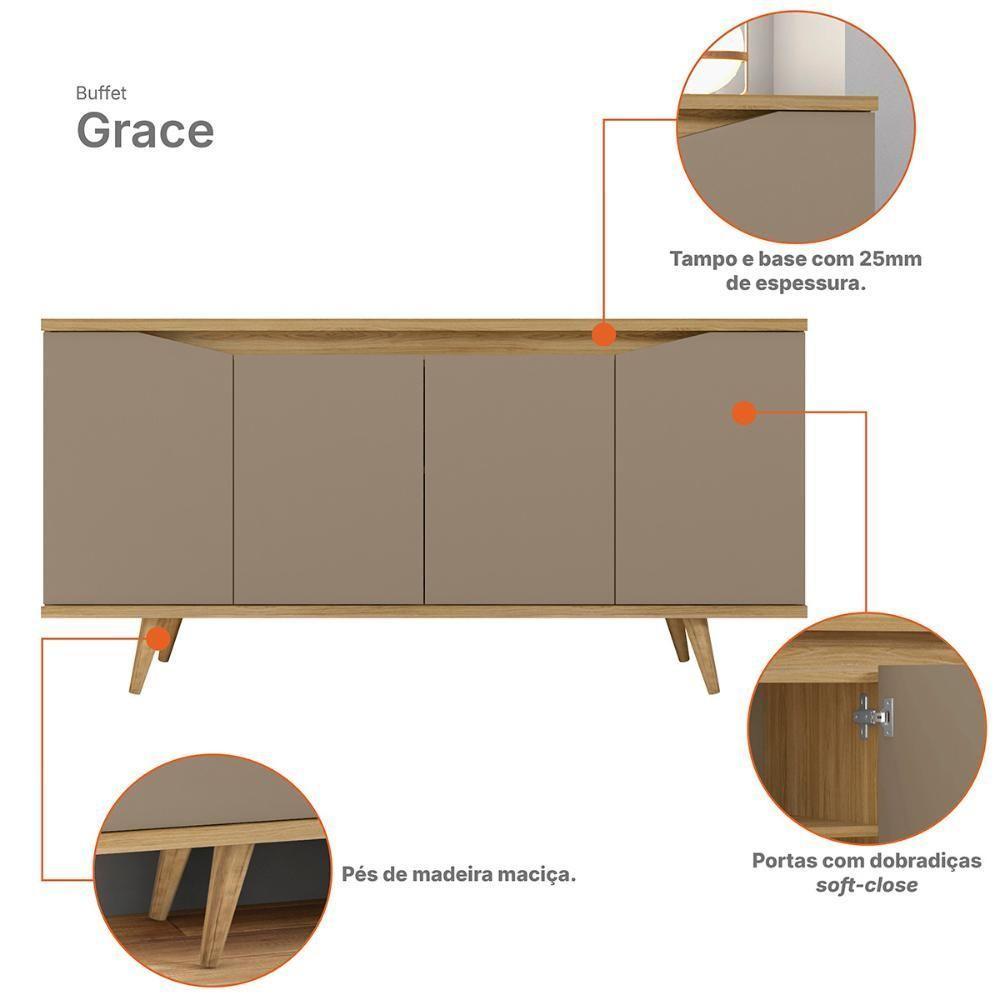 Aparador Buffet Grace Com 4 Portas E Pés De Madeira Maciça Fendi Hanover - 3