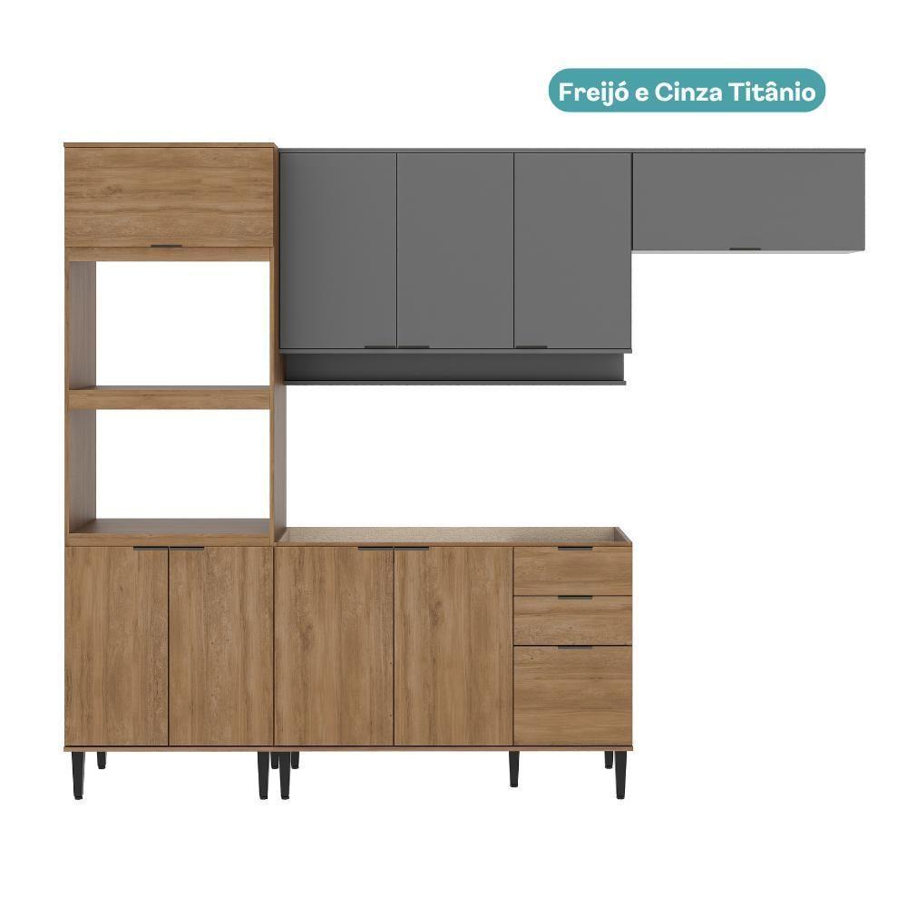 Armário De Cozinha Completa Miami Edge Carraro Freijó Com Cinza Titânio - 3