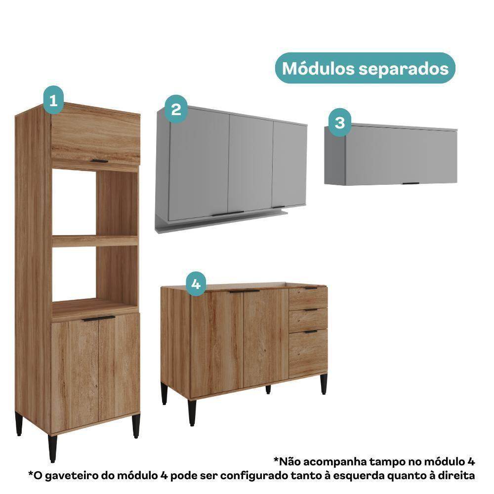 Armário De Cozinha Completa Miami Edge Carraro Freijó Com Cinza Titânio - 4