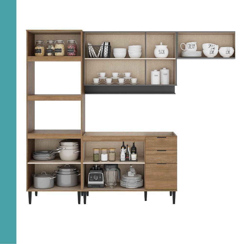 Armário De Cozinha Completa Miami Edge Carraro Freijó Com Cinza Titânio - 6