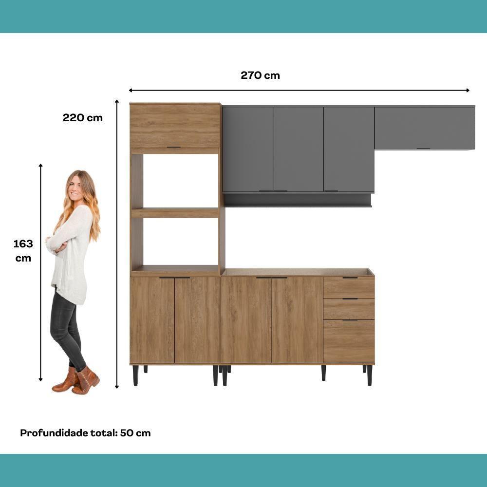 Armário De Cozinha Completa Miami Edge Carraro Freijó Com Cinza Titânio - 7