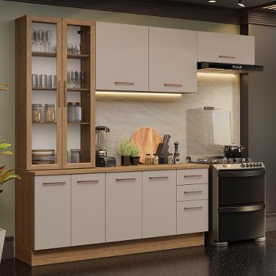 Cozinha Completa Agata 7 Portas 3 Gavetas MDP 270cm Creme Rustic com Tampo