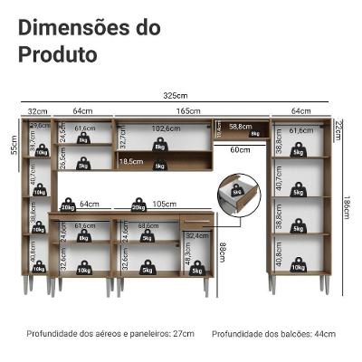 Armário de Cozinha Completa Emilly 13 Portas 1 Gaveta 325cm Rustic Moderno