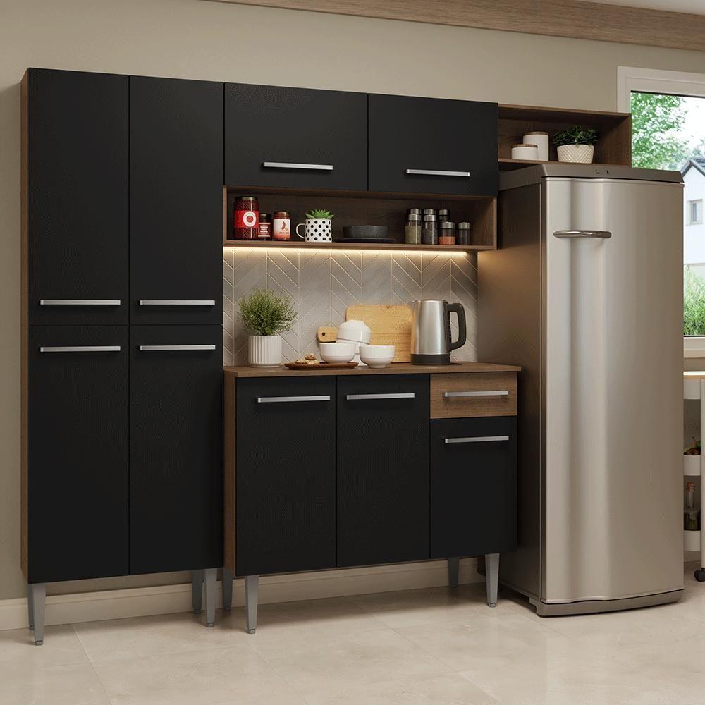 Armário De Cozinha Completa 229cm Rustic-preto Emilly Madesa 016 - 1