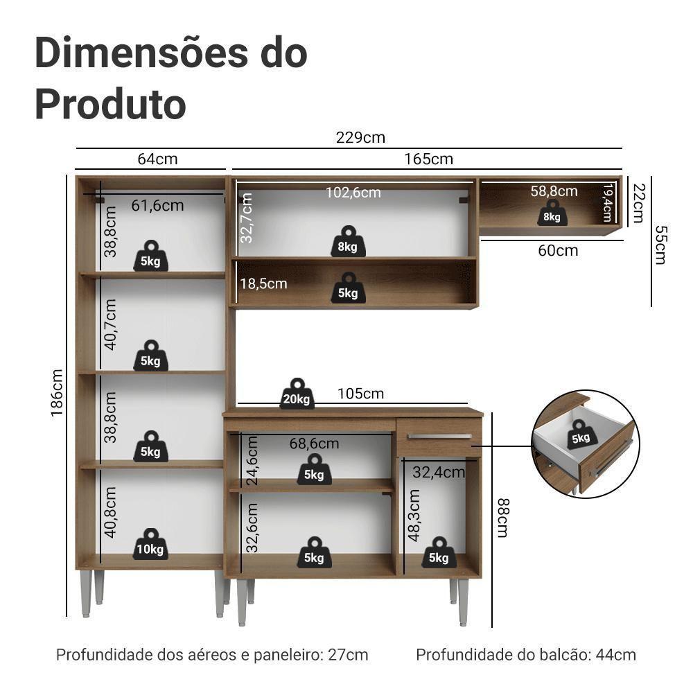 Armário De Cozinha Completa 229cm Rustic-preto Emilly Madesa 016 - 3