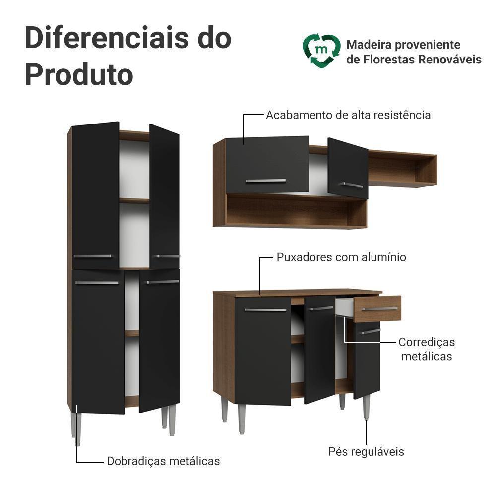 Armário De Cozinha Completa 229cm Rustic-preto Emilly Madesa 016 - 4