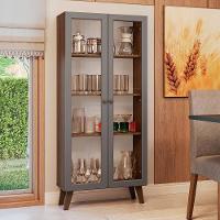 Cristaleira 70 Cm 2 Portas De Vidro Com Pés Trapézio Rustic-cinza-rustic Vik Madesa - 1