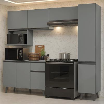 Armário de Cozinha Completa Nice 8 Portas 1 Gaveta MDP 240 cm Cinza Contemporâneo