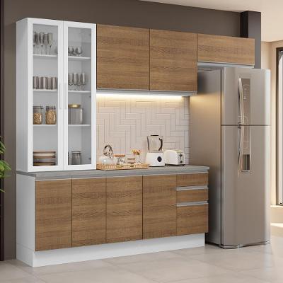 Armário de Cozinha Completa Glamy 8 Portas 3 Gavetas MDF 270cm Marrom Rustic