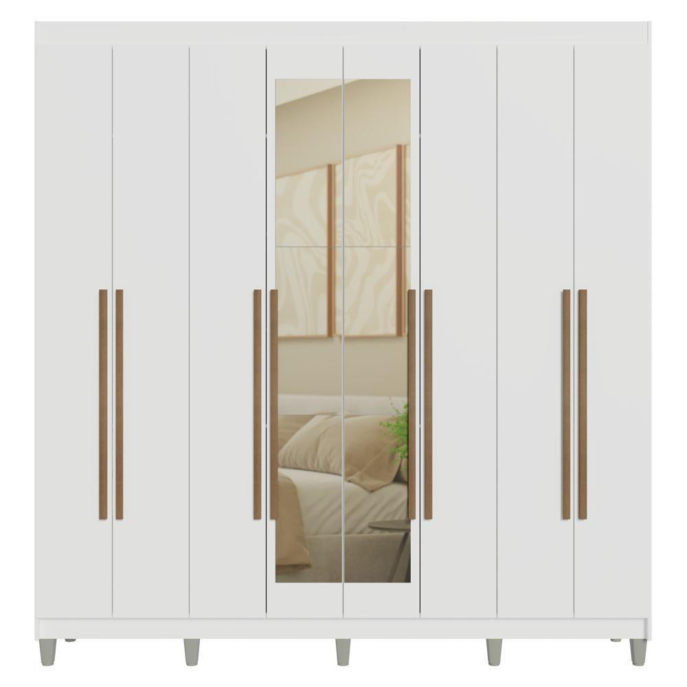 Guarda-roupa Casal Com Pés 8 Portas Batentes Com Espelho Branco-branco-rustic Saturno Madesa - 10