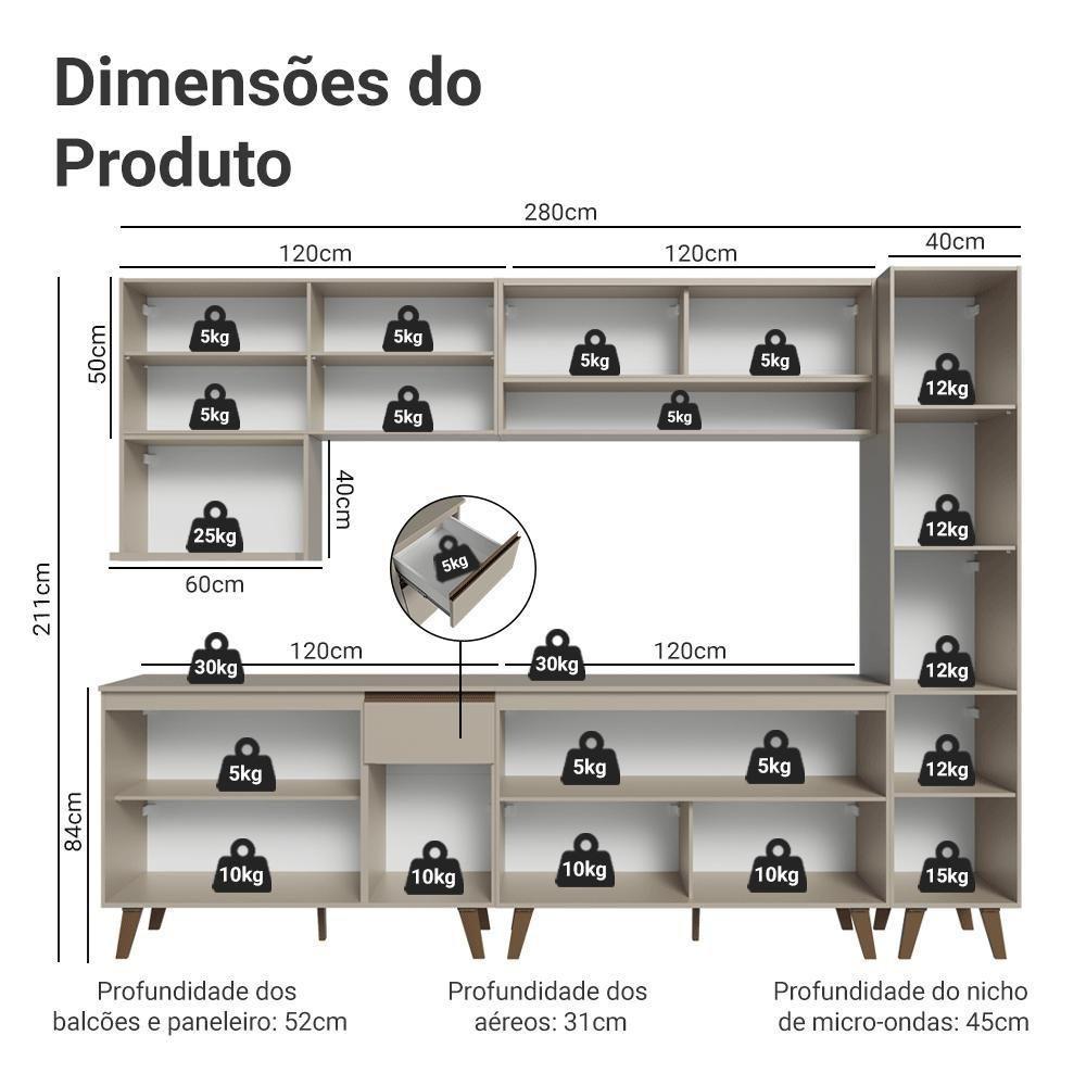 Armário De Cozinha Completa 280 Cm Crema Nice Madesa 02 - 3