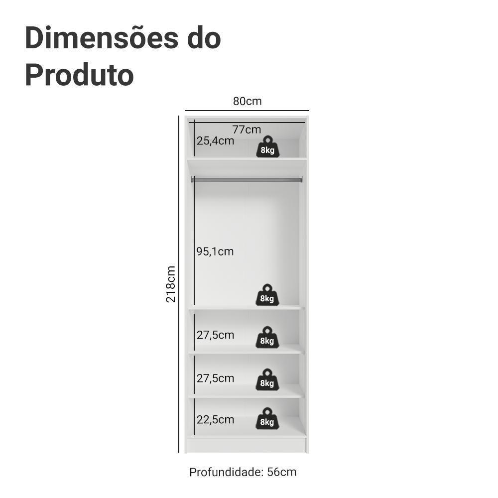Guarda-roupa Modulado 2 Portas 4 Prateleiras 1 Cabideiro Branco Neo Madesa - 2