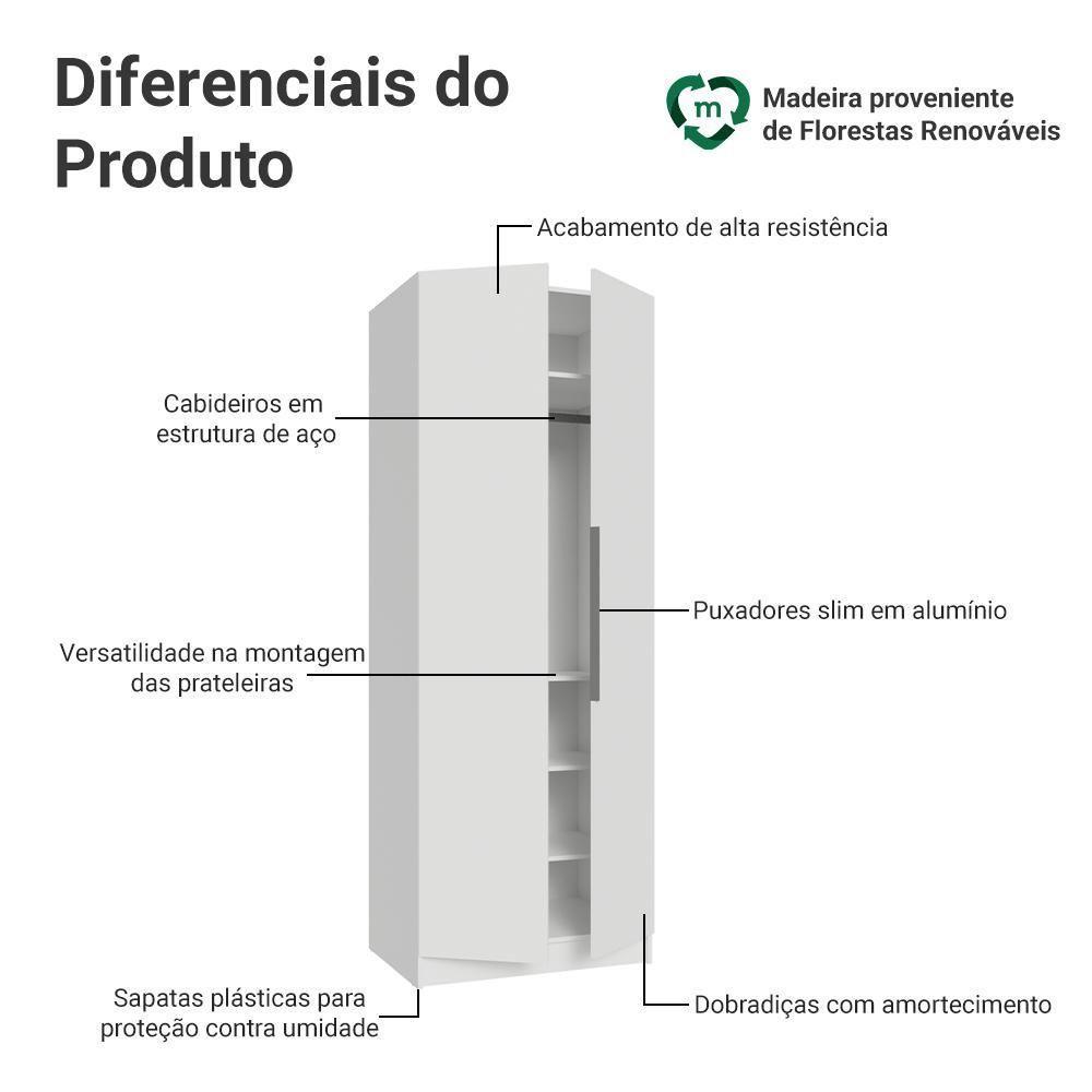 Guarda-roupa Modulado 2 Portas 4 Prateleiras 1 Cabideiro Branco Neo Madesa - 3
