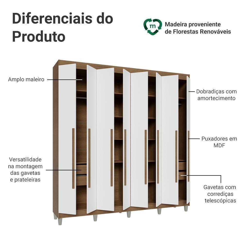 Guarda-roupa Casal Com Pés 8 Portas Batentes Rustic-branco-rustic Saturno Madesa - 4