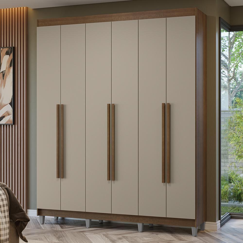 Guarda-roupa Casal Com Pés 6 Portas Batentes Rustic-crema-rustic Netuno Madesa - 1