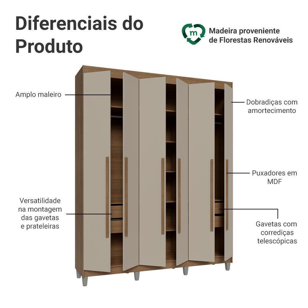 Guarda-roupa Casal Com Pés 6 Portas Batentes Rustic-crema-rustic Netuno Madesa - 4