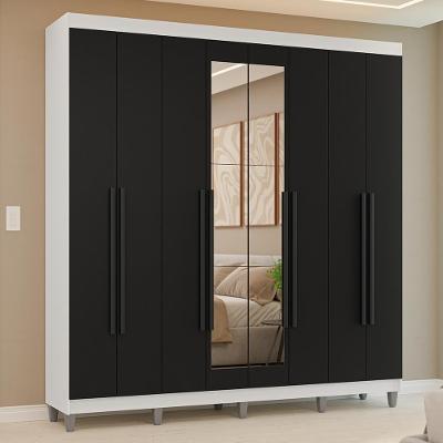 Guarda-roupa Casal Com Pés 8 Portas Batentes Com Espelho Branco-preto-preto Venus Madesa