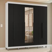 Guarda-roupa Casal Com Pés 8 Portas Batentes Com Espelho Branco-preto-preto Venus Madesa - 1
