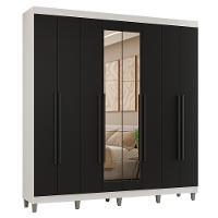 Guarda-roupa Casal Com Pés 8 Portas Batentes Com Espelho Branco-preto-preto Venus Madesa - 2