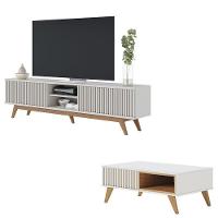 Rack Bancada Fortaleza Off White Matte Com Mesa De Centro Jeri Off White Freijó - Colibri - 1