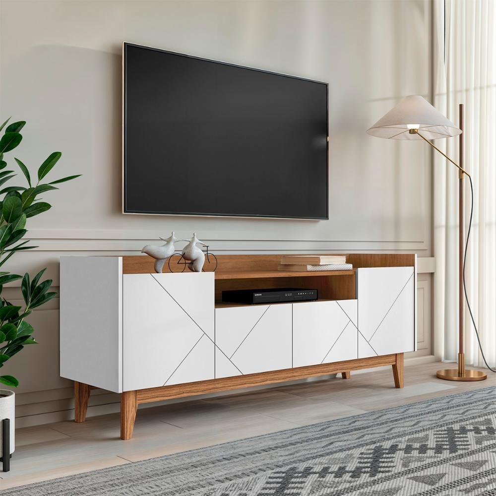 Rack Adria 180 Sala Tv Até 65 Polegadas Pés Madeira Maciça Branco Cedro - 2