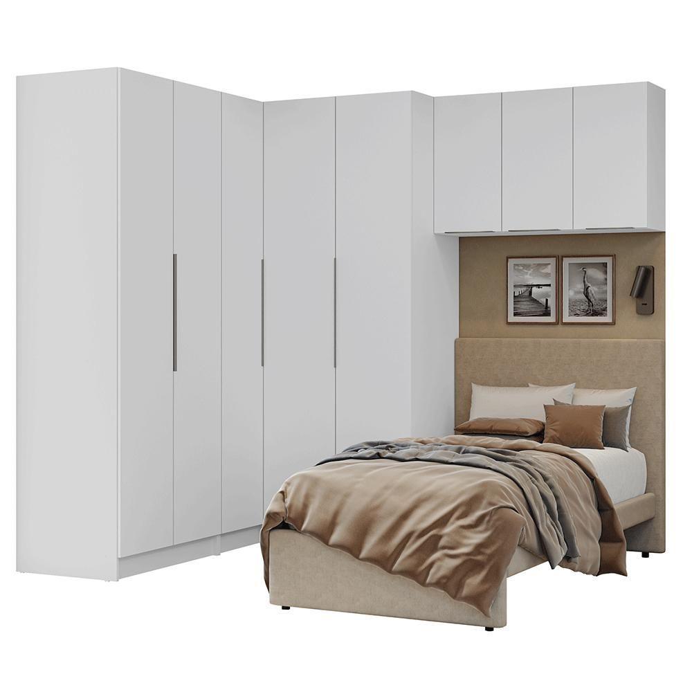 Quarto Completo Solteiro De Canto 415 Cm Branco Neo Madesa - 2