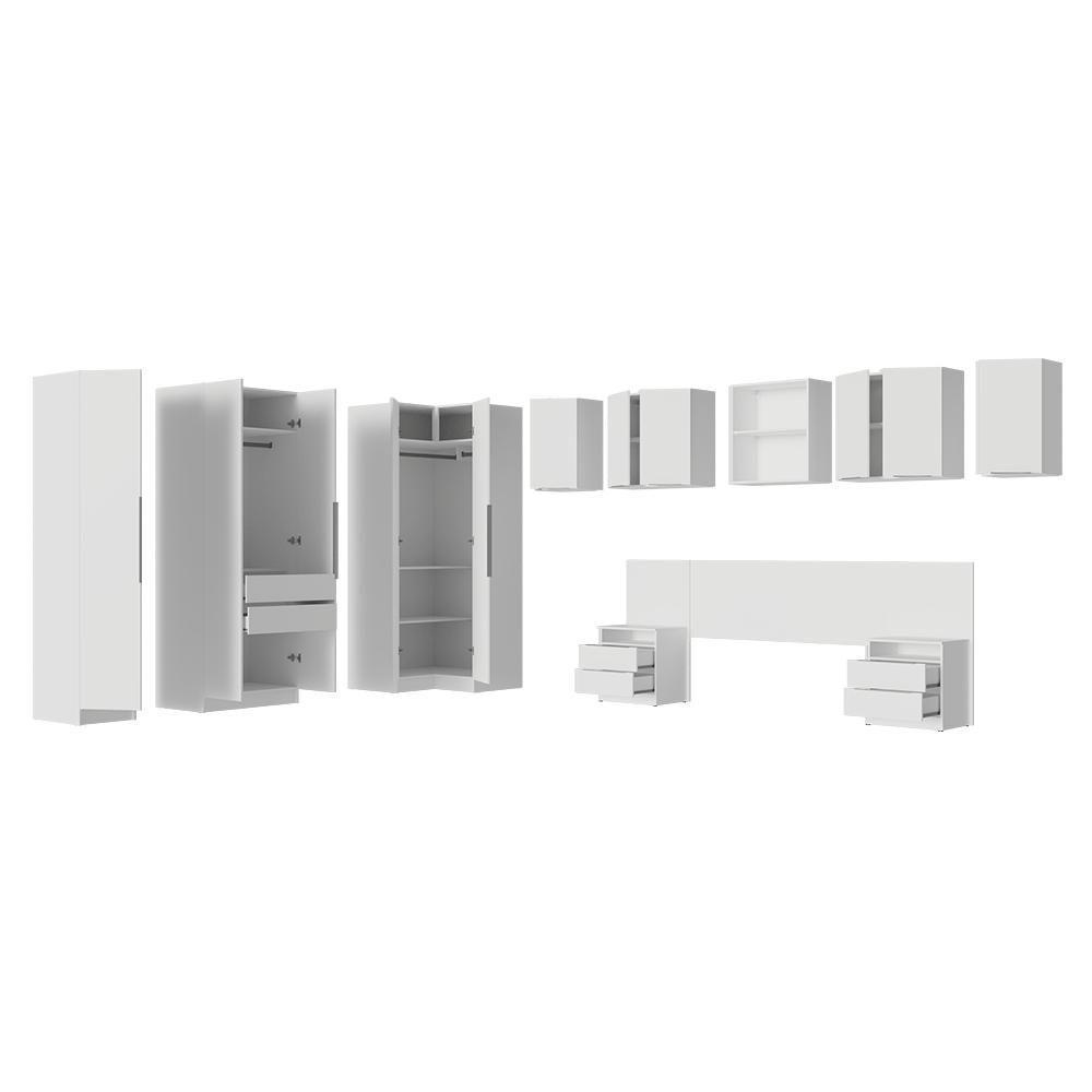 Quarto Completo Casal De Canto 580 Cm Com Mesa De Cabeceira Branco Neo Madesa - 10
