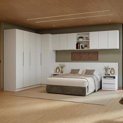 Quarto Completo Casal De Canto 580 Cm Com Mesa De Cabeceira Branco Neo Madesa