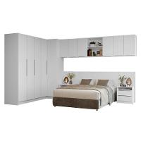 Quarto Completo Casal De Canto 580 Cm Com Mesa De Cabeceira Branco Neo Madesa - 2