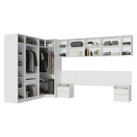 Quarto Completo Casal De Canto 580 Cm Com Mesa De Cabeceira Branco Neo Madesa - 5
