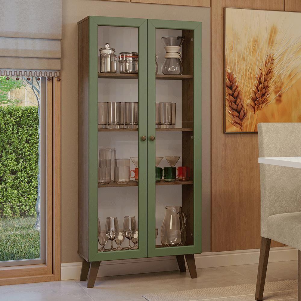 Cristaleira 70 Cm 2 Portas De Vidro Com Pés Trapézio Rustic-verde-rustic Vik Madesa - 1