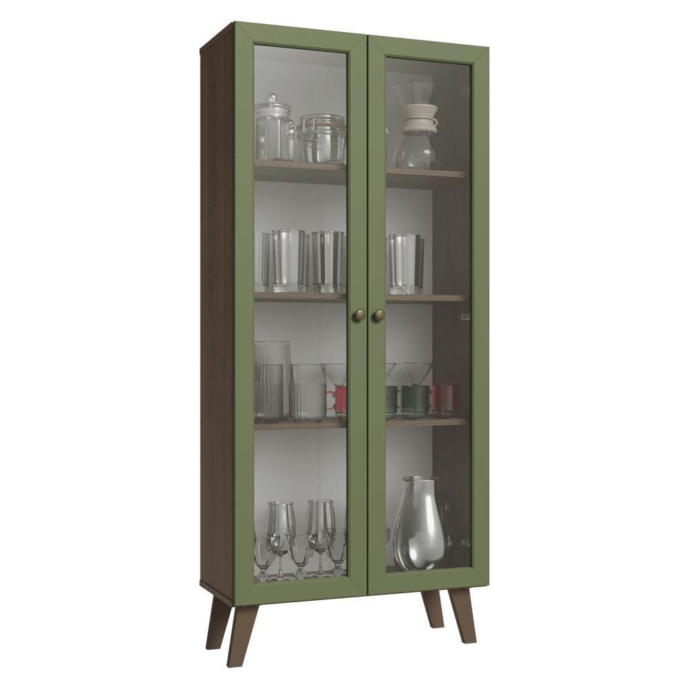 Cristaleira 70 Cm 2 Portas De Vidro Com Pés Trapézio Rustic-verde-rustic Vik Madesa - 2