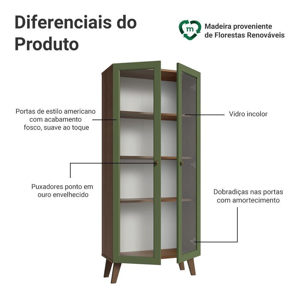 Cristaleira 70 Cm 2 Portas De Vidro Com Pés Trapézio Rustic-verde-rustic Vik Madesa - 4