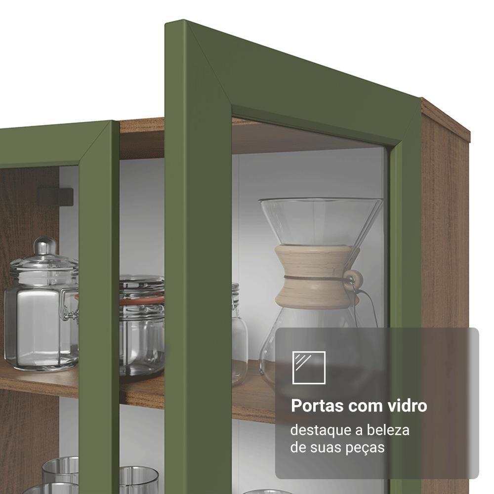 Cristaleira 70 Cm 2 Portas De Vidro Com Pés Trapézio Rustic-verde-rustic Vik Madesa - 7