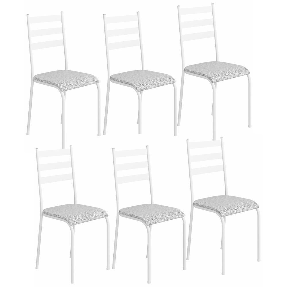 Kit 6 Cadeiras 541 Sala Jantar Cozinha Pés Aço Tubular Cinza Branco - 1