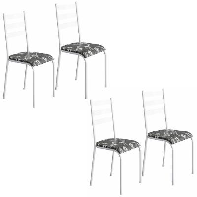 Kit 4 Cadeiras 541 Sala Jantar Cozinha Pés Aço Tubular Floral Branco
