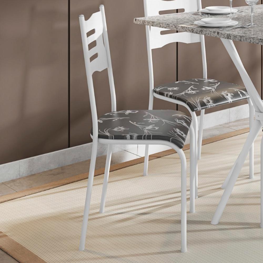 Kit 2 Cadeiras 542 Sala Jantar Cozinha Pés Aço Tubular Floral Branco - 2