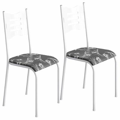 Kit 2 Cadeiras 542 Sala Jantar Cozinha Pés Aço Tubular Floral Branco