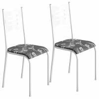 Kit 2 Cadeiras 542 Sala Jantar Cozinha Pés Aço Tubular Floral Branco - 1