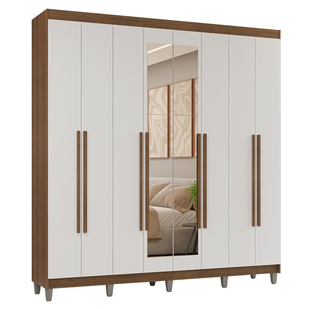 Guarda-roupa Casal Com Pés 8 Portas Batentes Com Espelho Rustic-branco-rustic Venus Madesa - 2
