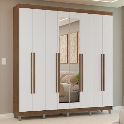 Guarda-roupa Casal Com Pés 8 Portas Batentes Com Espelho Rustic-branco-rustic Venus Madesa