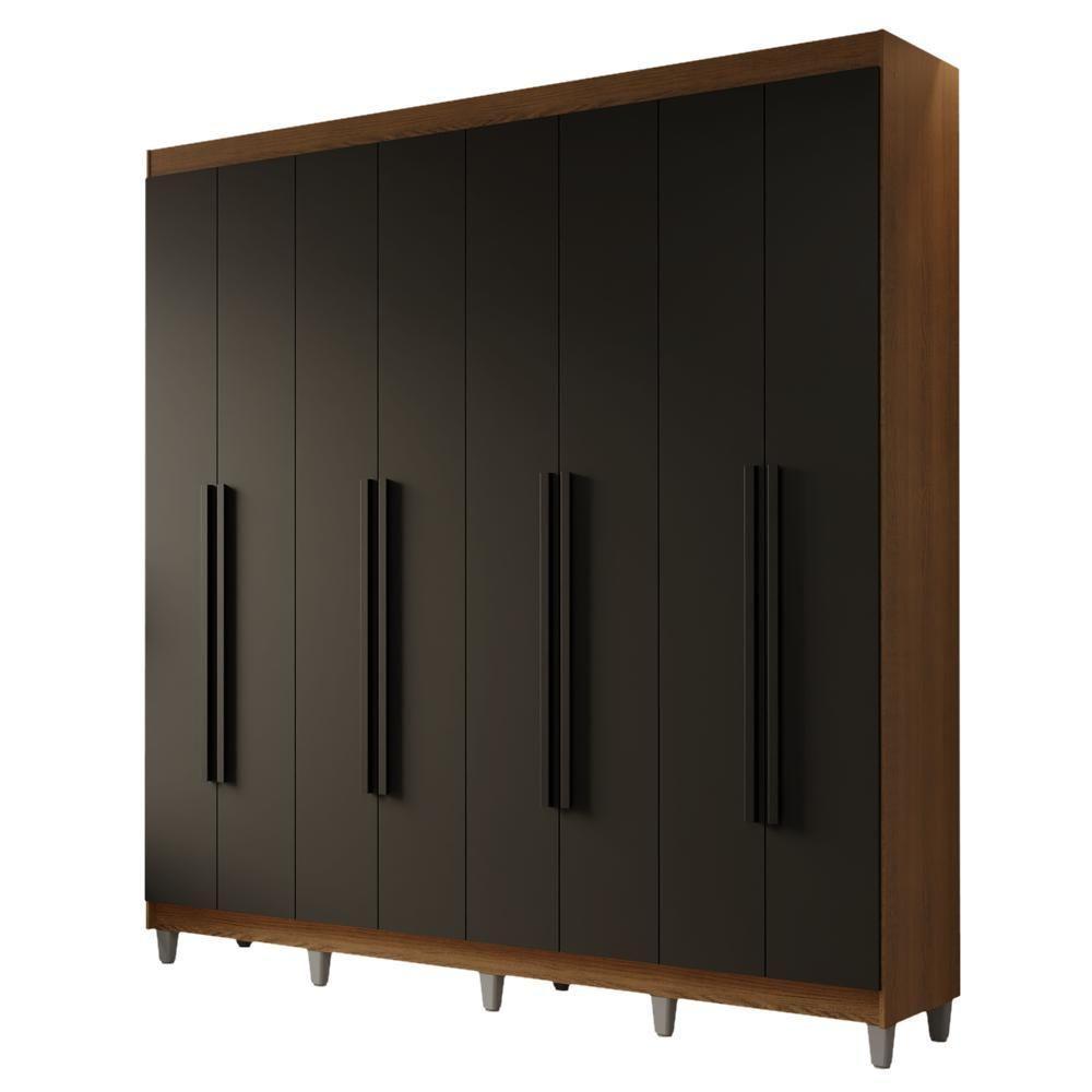 Guarda-roupa Casal Com Pés 8 Portas Batentes Rustic-preto-preto Netuno Madesa - 2