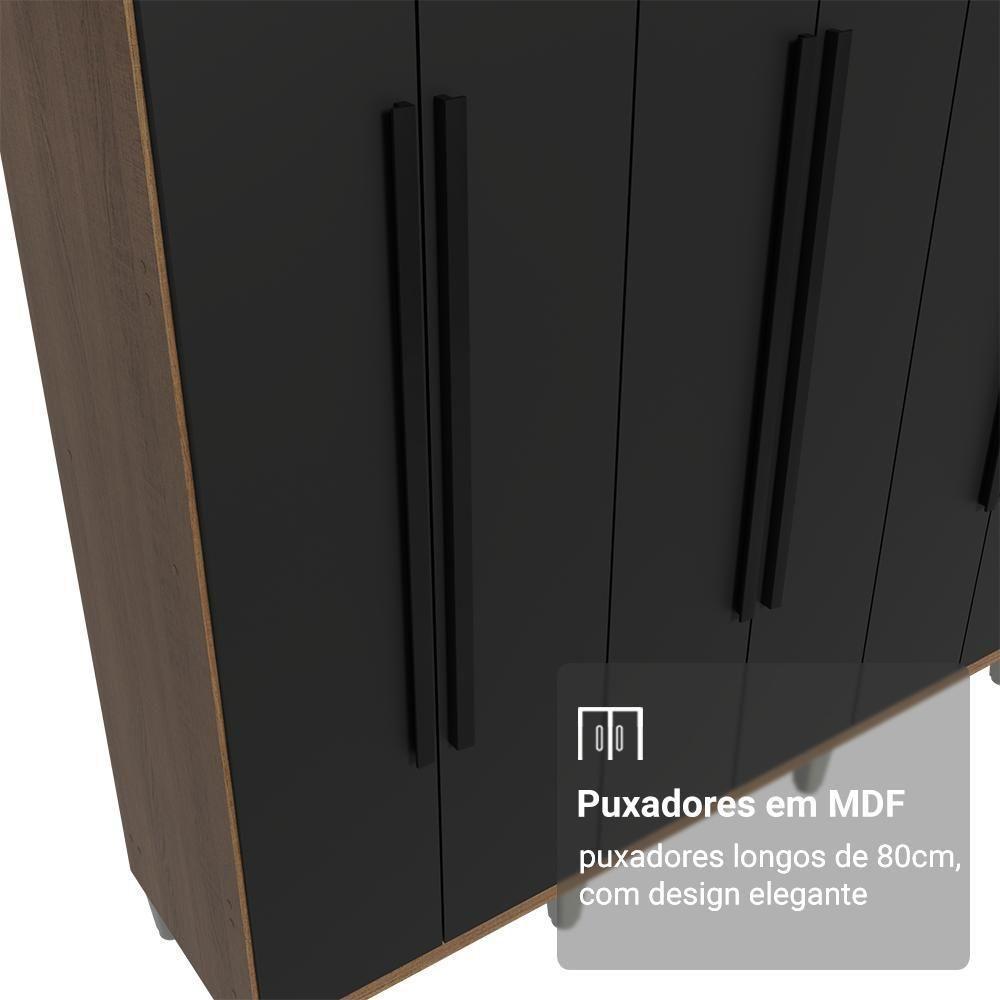 Guarda-roupa Casal Com Pés 8 Portas Batentes Rustic-preto-preto Netuno Madesa - 6