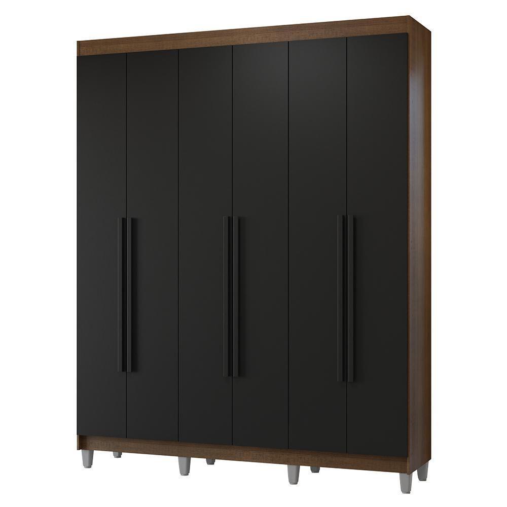 Guarda-roupa Casal Com Pés 6 Portas Batentes Rustic-preto-preto Netuno Madesa - 2
