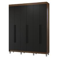 Guarda-roupa Casal Com Pés 6 Portas Batentes Rustic-preto-preto Netuno Madesa - 2
