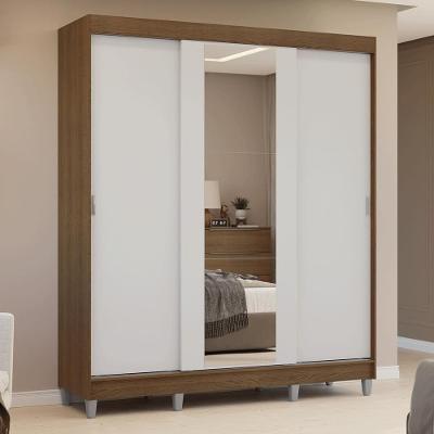 Guarda-roupa Casal Com Pés 3 Portas De Correr Com Espelho Rustic/branco Reno Madesa
