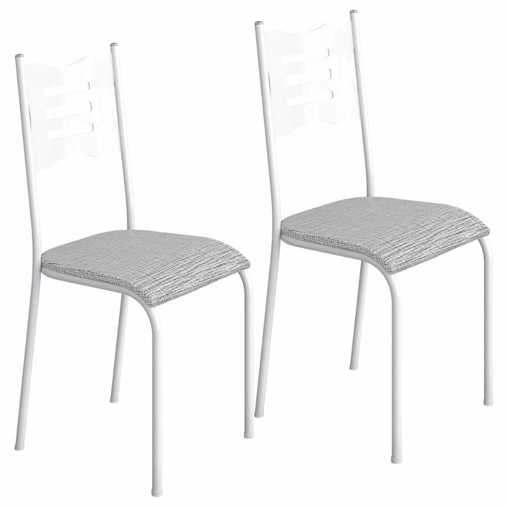 Kit 2 Cadeiras 542 Sala Jantar Cozinha Pés Aço Tubular Cinza Branco - 1