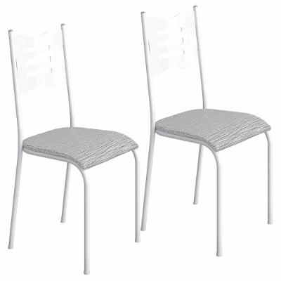 Kit 2 Cadeiras 542 Sala Jantar Cozinha Pés Aço Tubular Cinza Branco