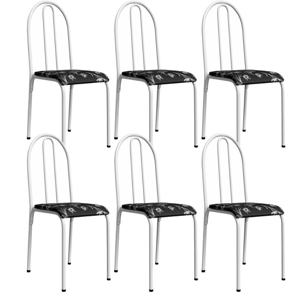 Kit 6 Cadeiras 544 Sala Jantar Cozinha Pés Aço Tubular Floral Branco - 1